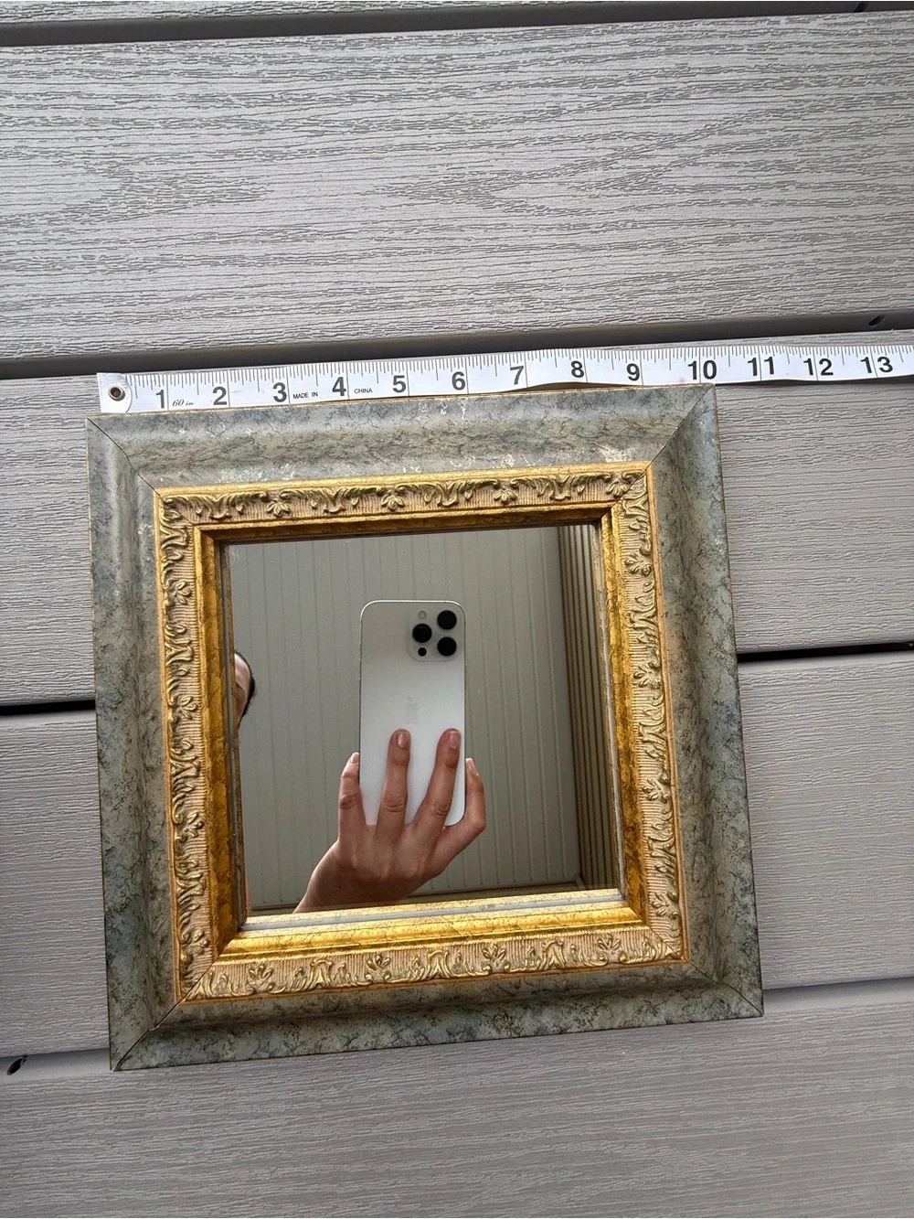 Ornate Gold Antiqued Silver Square Wall Mirror 10” Vintage Style